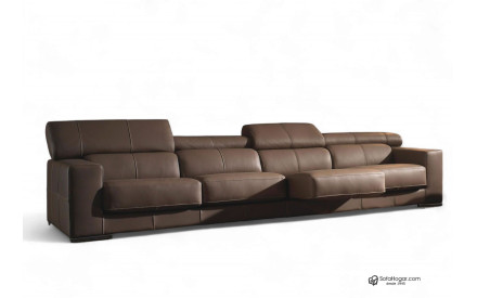 Sofá 4 plazas de piel relax con asientos deslizantes DALBERT - Chocolate
