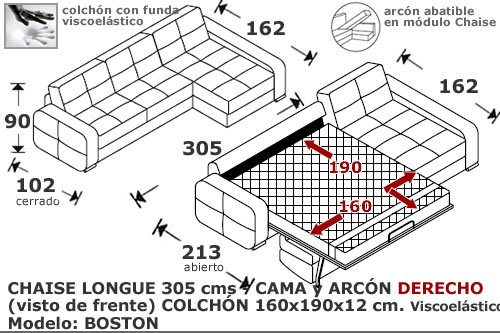 (175) ChaiseLongue Cama 305cm Dcho