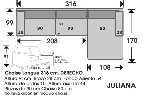 (214) ChaiseLongue 316 cm. DCHO
