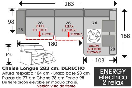 (262) ChaiseLongue 283cm DCHO 2 Relax Eléct.