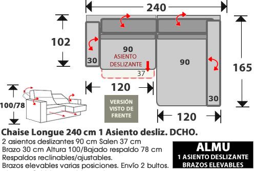 (281) ChaiseLongue 240cm. DCHO. 2 Deslizantes