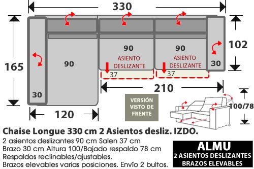(281) ChaiseLongue 330cm. IZDO. 2 Deslizantes