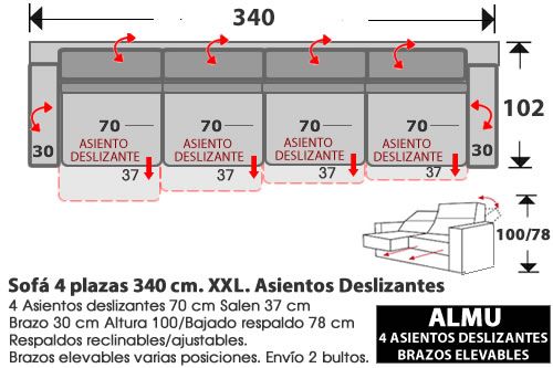 (281) Sofá 4p. 340cm XXL 4 Deslizantes