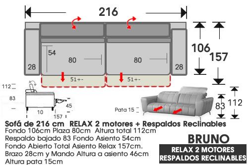 (314) Sofá 216cm. Relax Dos Motores