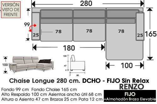 (326) ChaiseLongue 280cm. DCHO - FIJO