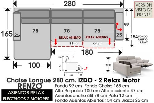 (326) ChaiseLongue 280cm. IZDO-Relax 2Motores
